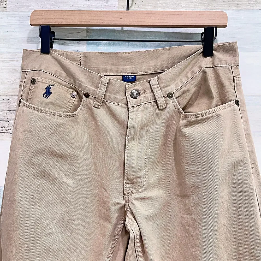 POLO Ralph Lauren 650 Straight Leg Jeans Tan Flat Front Cotton Twill Mens 30x28